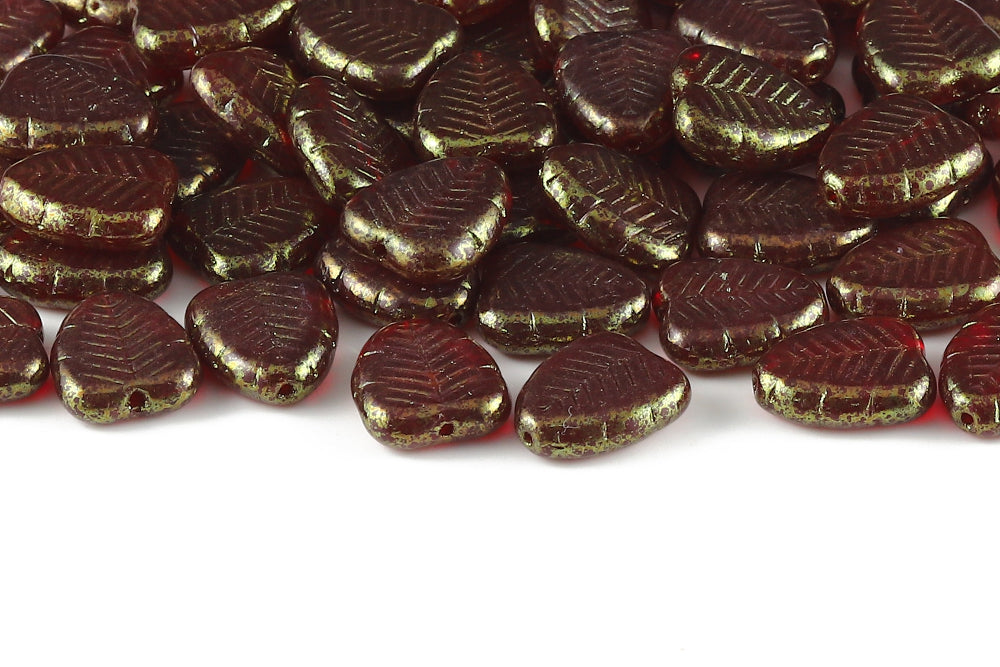 Heart Leaf 16×12mm Transparent Ruby Red Terracotta 1-Hole Czech Beads