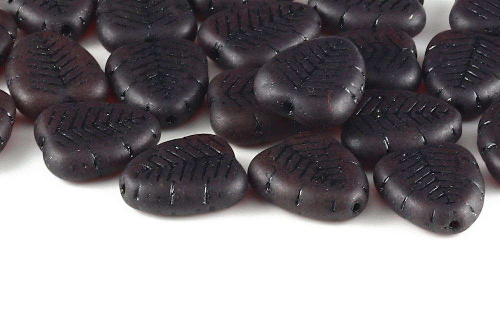Heart Leaf 16×12mm Transparent Ruby With Black Matt 1-Hole Czech Beads