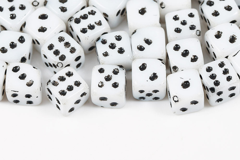 Dice 10mm Chalk With Black 1-Hole Czech Beads