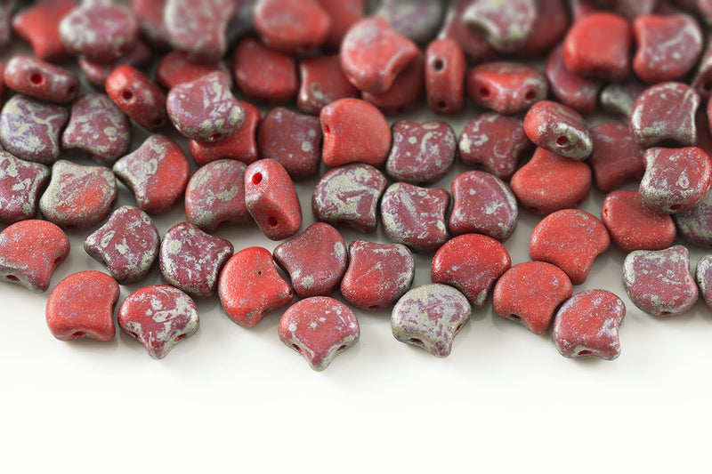 GINKO 7.5×7.5mm Opaque Coral Red Picasso Matt 2-Hole Czech Beads
