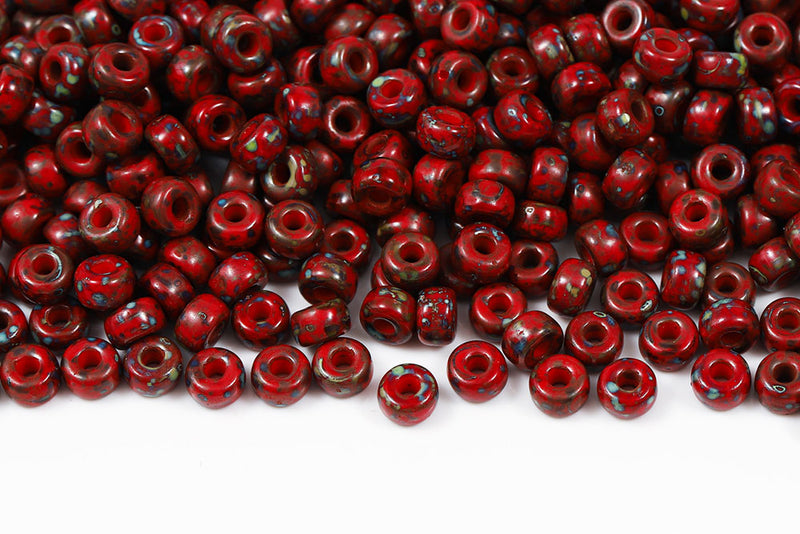 Matubo Round 2/0 Opaque Coral Red Picasso Czech Seed beads