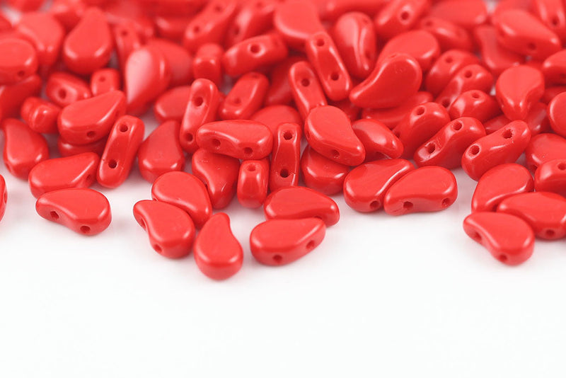 Flatduo 8×5mm Opaque Coral Red 2-Hole Czech Beads