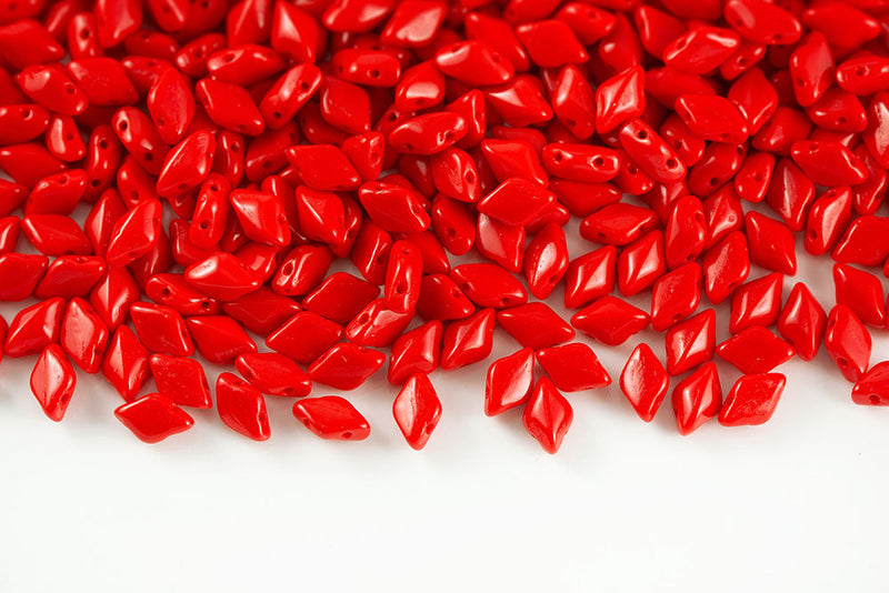 Gemduo 8×5mm Opaque Coral Red 2-Hole Czech Beads
