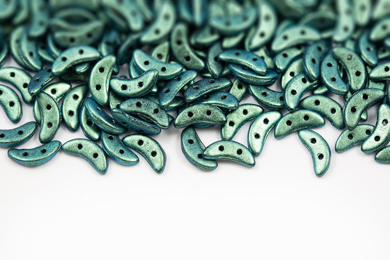 Crescent 3×10mm Polychrome Chameleon Turquoise 2-Hole Czech Beads