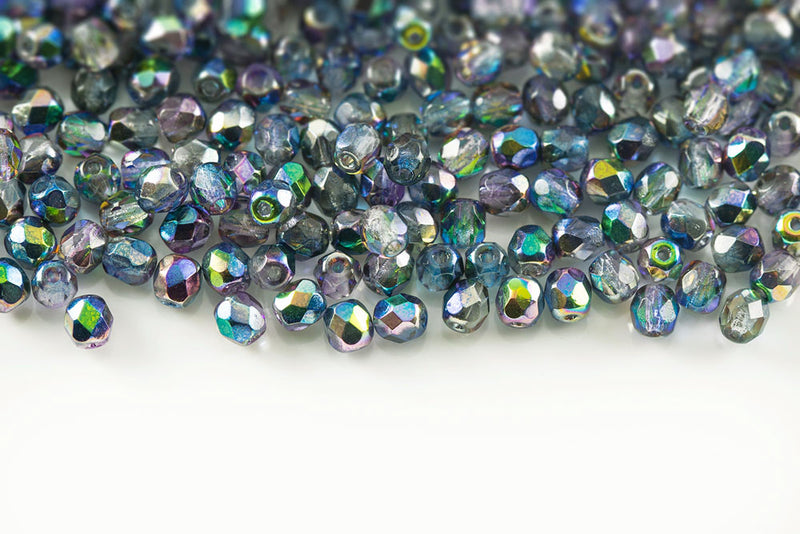 Czech Fire Polished 3mm Magic Blue Pink Round Beads