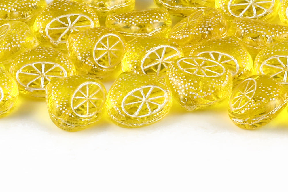 Half Lemon 15mm Crystal Lt.Yellow With White 1-Hole Czech Beads