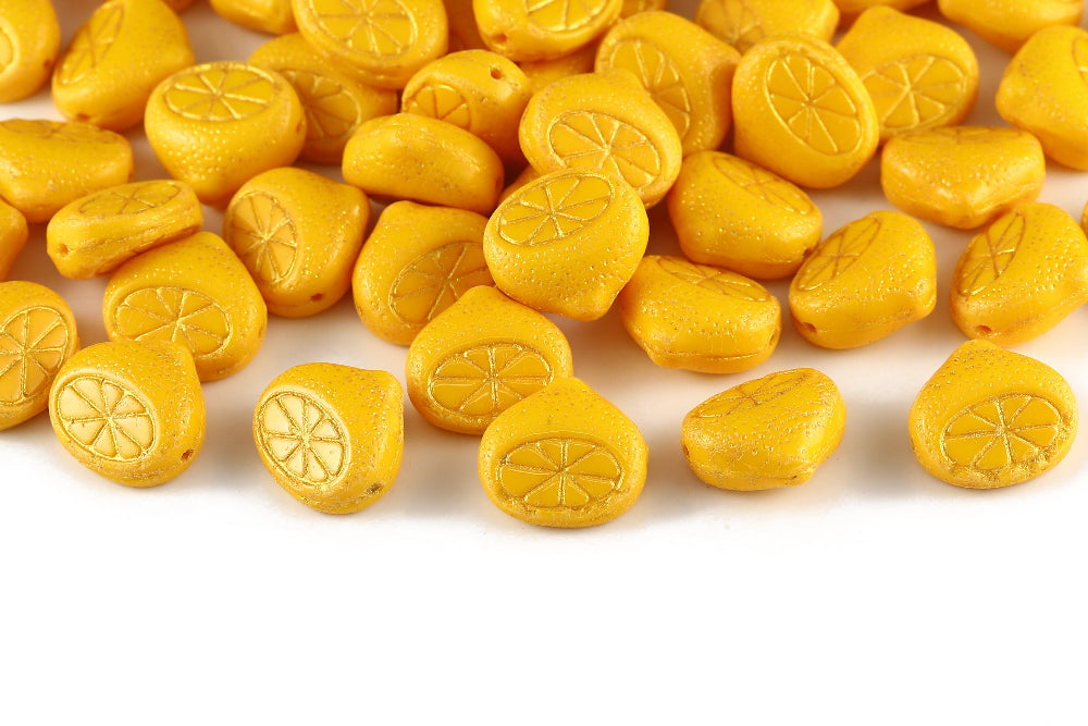 Half Lemon 15mm Opaque Orange With Gold 1-Hole Czech Beads