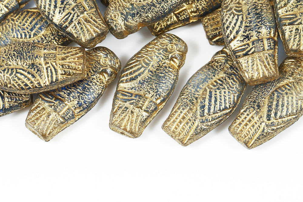 Parrot 25×12mm Crystal Blue Mixed With Gold 1-Hole Czech Beads