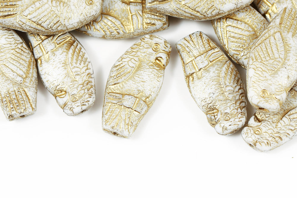 Parrot 25×12mm Alabaster With Gold 1-Hole Czech Beads