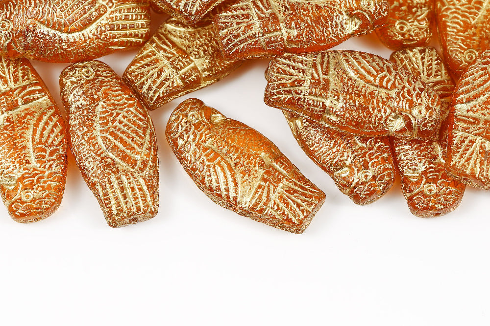 Parrot 25×12mm Topaz With Gold 1-Hole Czech Beads