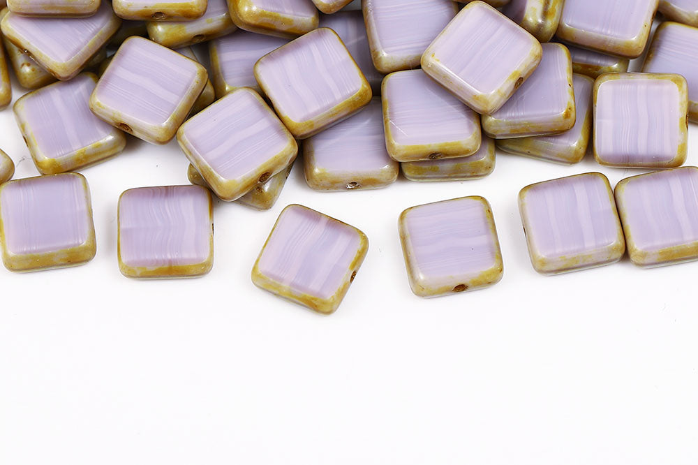 Flat Squared 10×10mm Silk Purple Blue Glaze 1-Hole Czech Beads