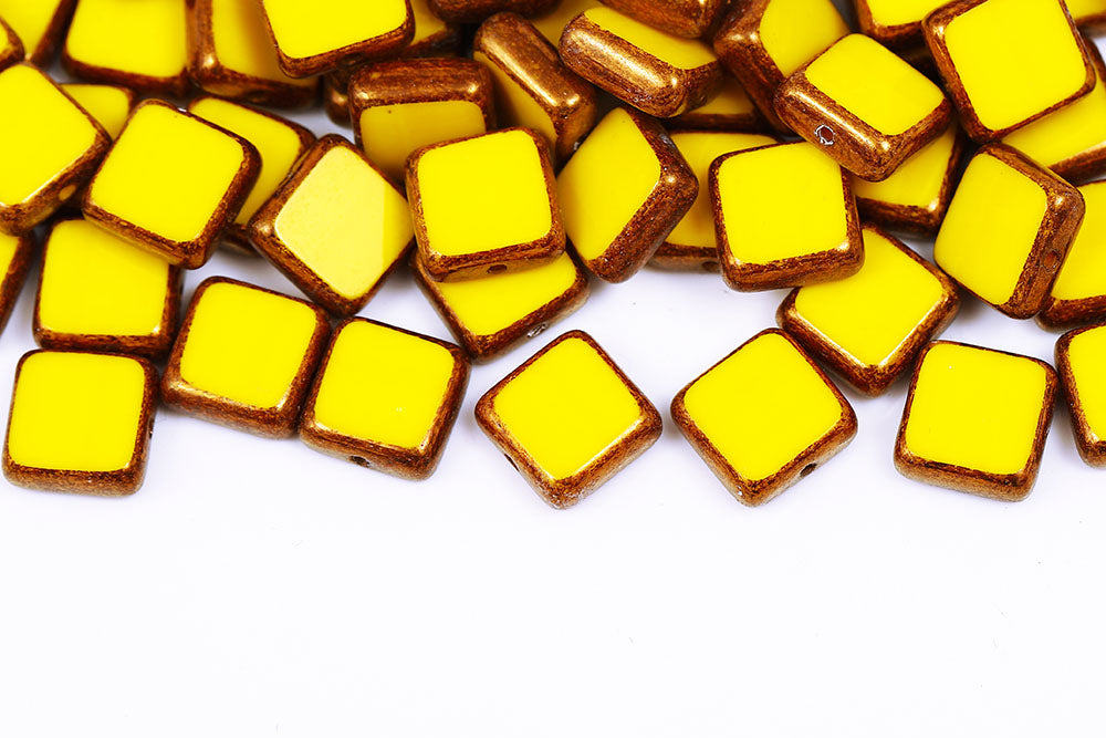 Flat Squared 10×10mm Lemon Violet Luster 1-Hole Czech Beads