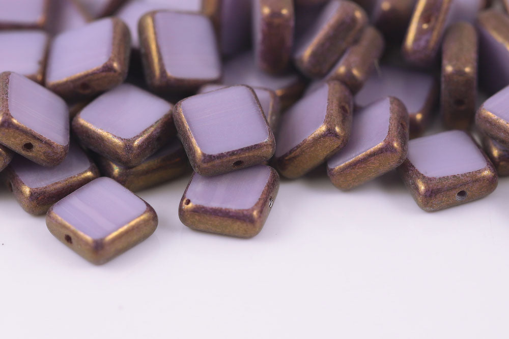 Flat Squared 10×10mm Silk Purple Violet Luster 1-Hole Czech Beads