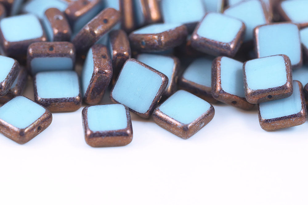 Flat Squared 10×10mm Opaque Aqua Violet Luster 1-Hole Czech Beads