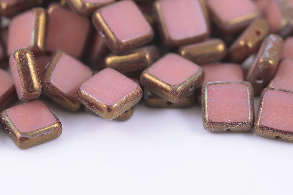 Flat Squared 10×10mm Opaque Peach Violet Luster 1-Hole Czech Beads