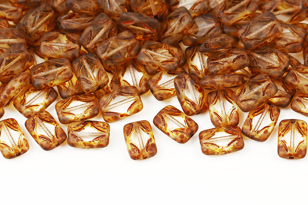 Window Rectangle 12×8mm Crystal Travertine Matt 1-Hole Czech Beads
