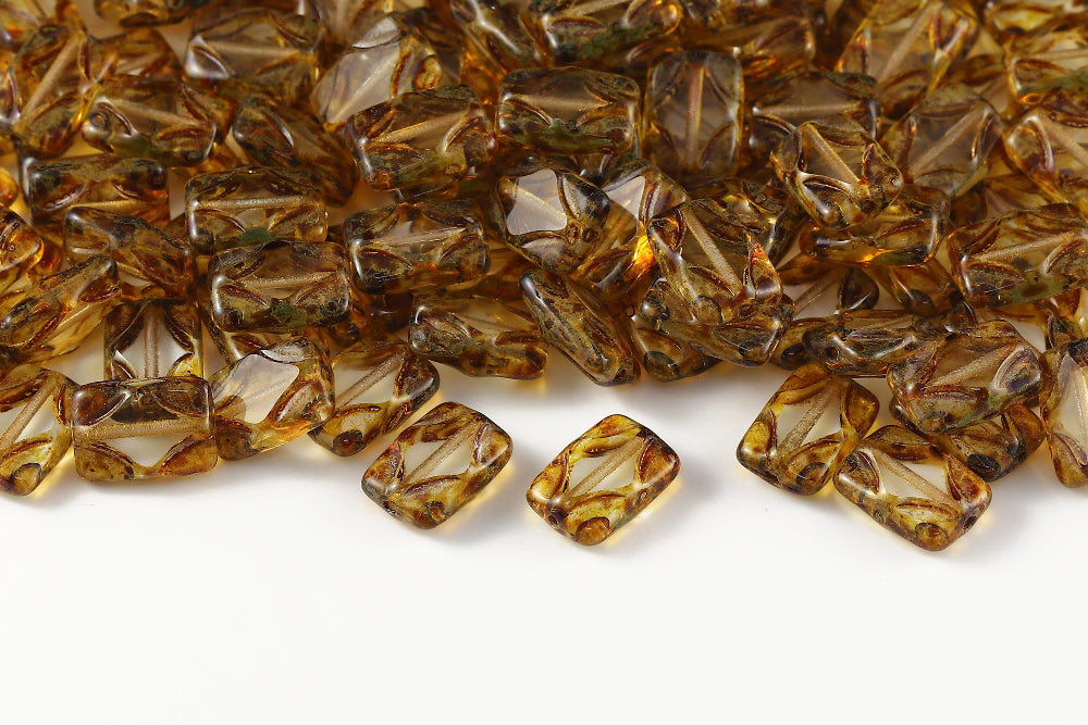Window Rectangle 12×8mm Crystal Travertin 1-Hole Czech Beads