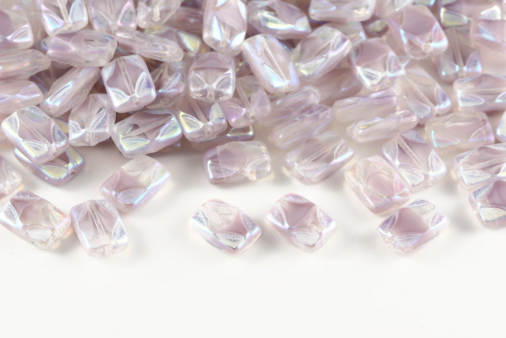 Window Rectangle 12×8mm Crystal&Silk Lt.Amethyst AB Full 1-Hole Czech Beads