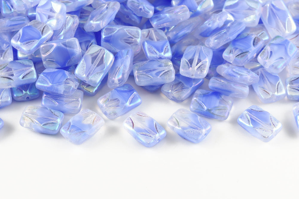 Window Rectangle 12×8mm Silk Lt.Sapphire&Crystal AB Full 1-Hole Czech Beads