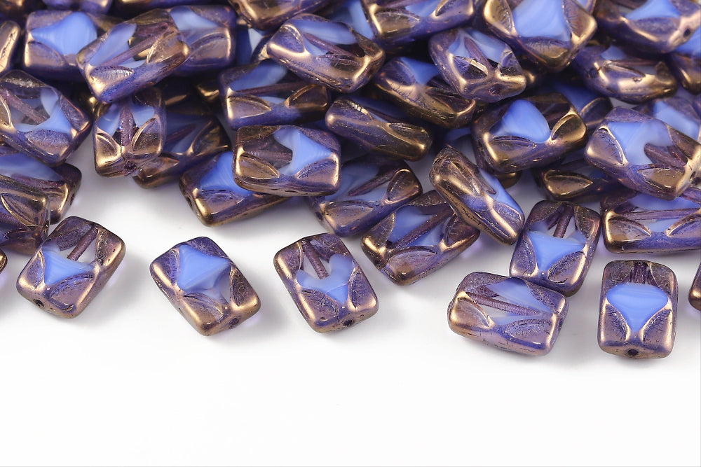Window Rectangle 12×8mm Crystal&Silk Lt.Sapphire Violet Luster 1-Hole Czech Beads
