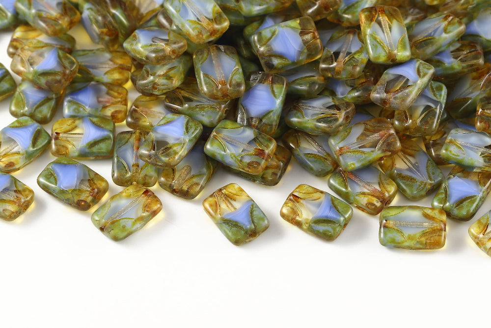 Window Rectangle 12×8mm Crystal Lt.Sapphire Mixed Travertin 1-Hole Czech Beads