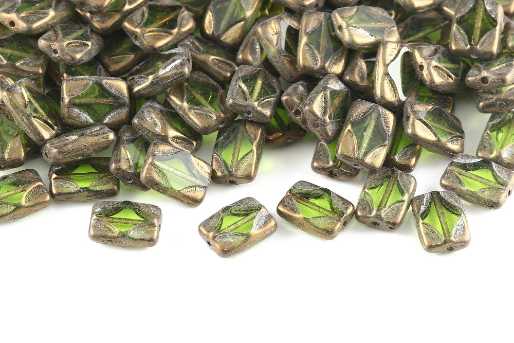 Window Rectangle 12×8mm Olivine Violet Luster 1-Hole Czech Beads