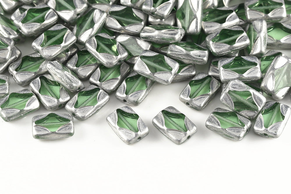 Window Rectangle 12×8mm Peridot Silver 1-Hole Czech Beads