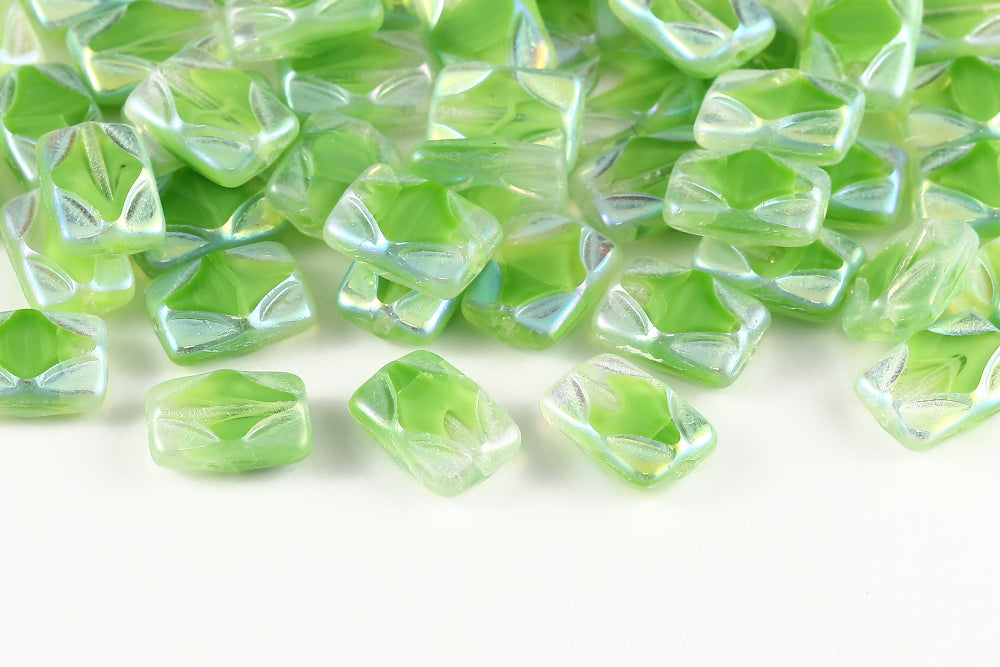 Window Rectangle 12×8mm Crystal Peridot Mixed AB Full 1-Hole Czech Beads