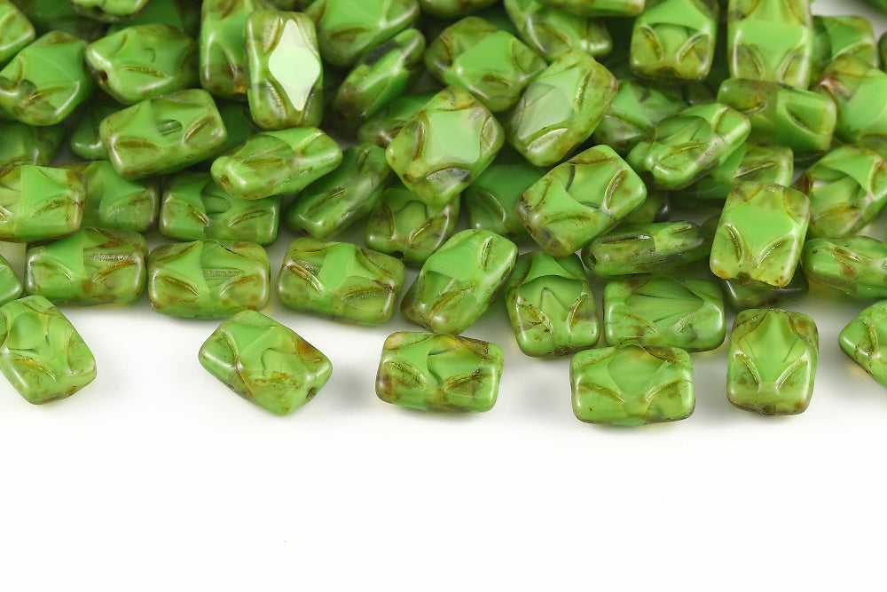 Window Rectangle 12×8mm Crystal&Silk Peridot AB Full 1-Hole Czech Beads
