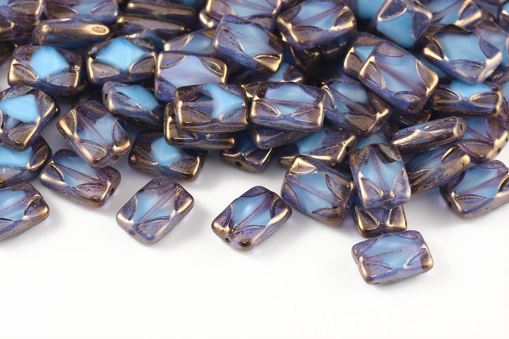 Window Rectangle 12×8mm Crystal&Opaque Aquamarine Violet Luster 1-Hole Czech Beads
