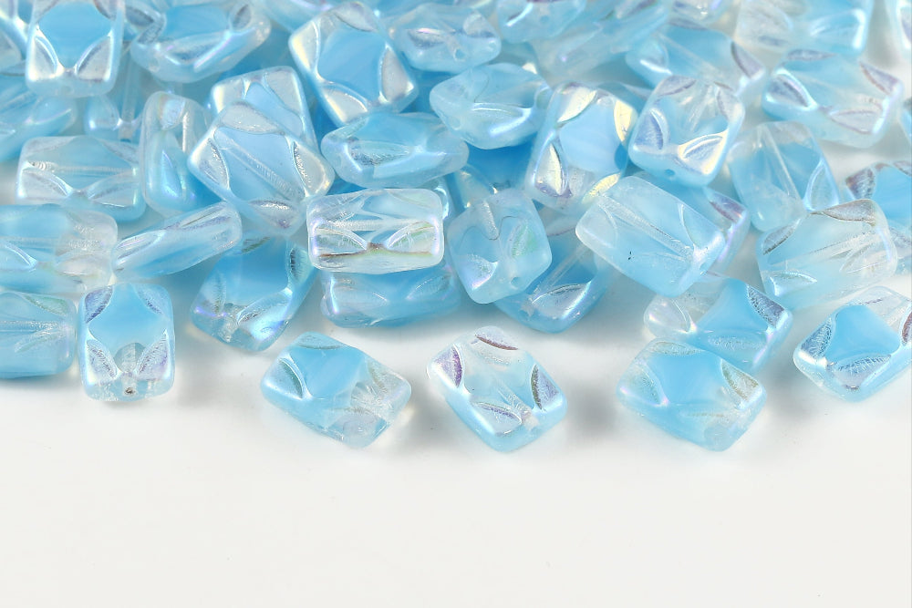 Window Rectangle 12×8mm Crystal&Opaque Aquamarine AB Full 1-Hole Czech Beads