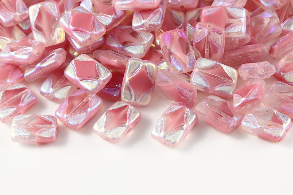 Window Rectangle 12×8mm Crystal Rose Mixed AB Full 1-Hole Czech Beads
