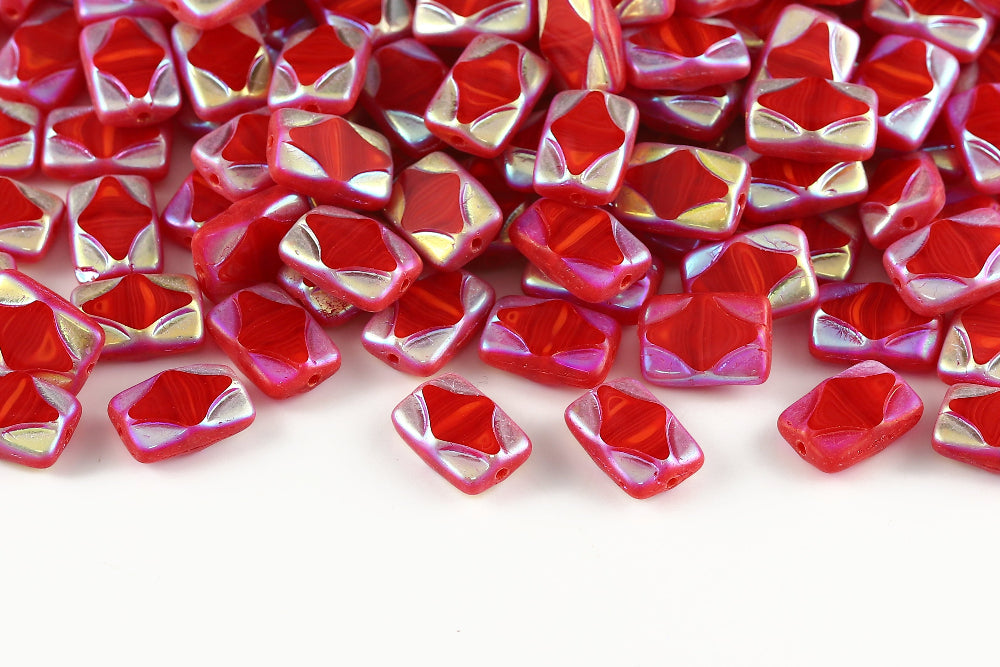Window Rectangle 12×8mm Silk Lt.Siam AB Full 1-Hole Czech Beads