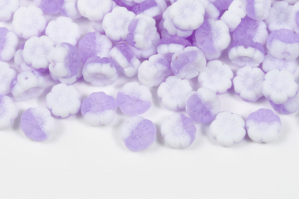 Hawaiian Flowers 8mm Chalk Violet Matt 1-Hole Czech Beads