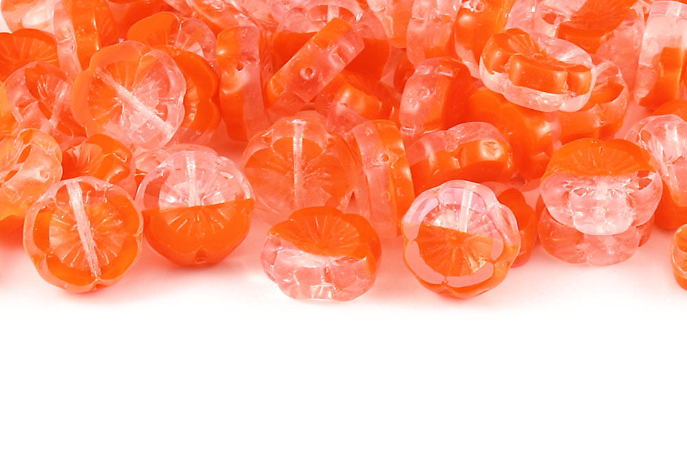 Hawaiian Flowers 14mm Crystal Orange Mixed 1-Hole Czech Beads
