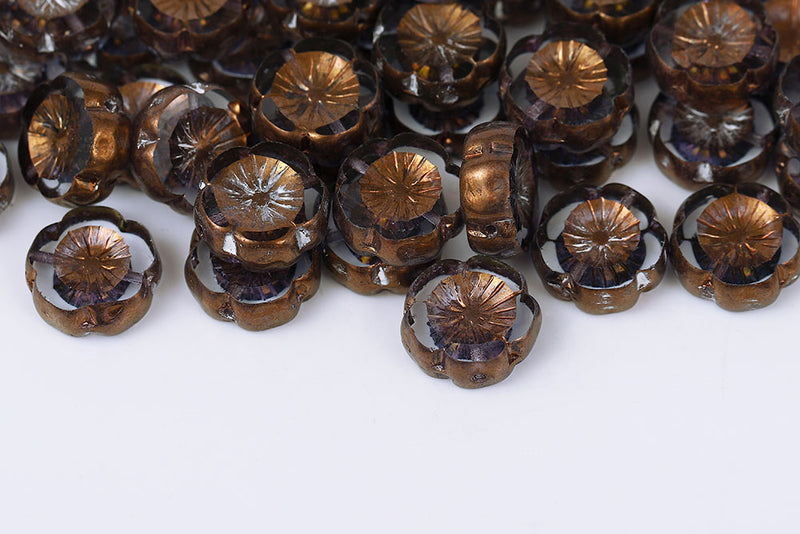 Hawaiian Flowers 14mm Crystal Violet Luster 1-Hole Czech Beads