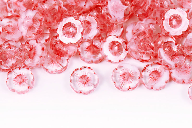 Hawaiian Flowers 14mm Crystal Chalk Mixed Pink Finish 1-Hole Czech Beads