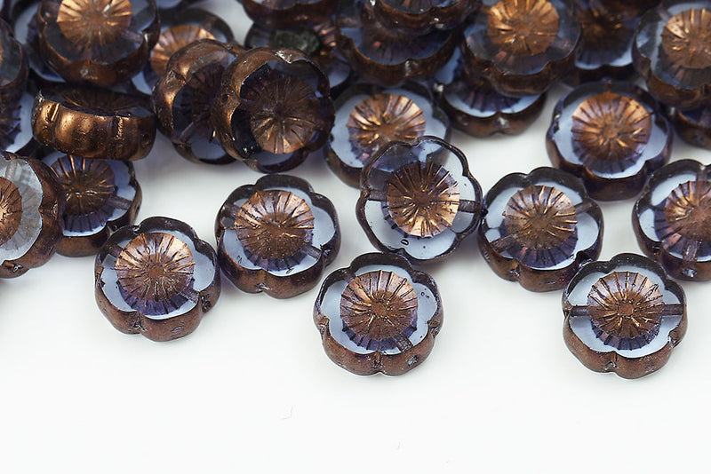 Hawaiian Flowers 14mm Lt.Sapphire Violet Luster 1-Hole Czech Beads