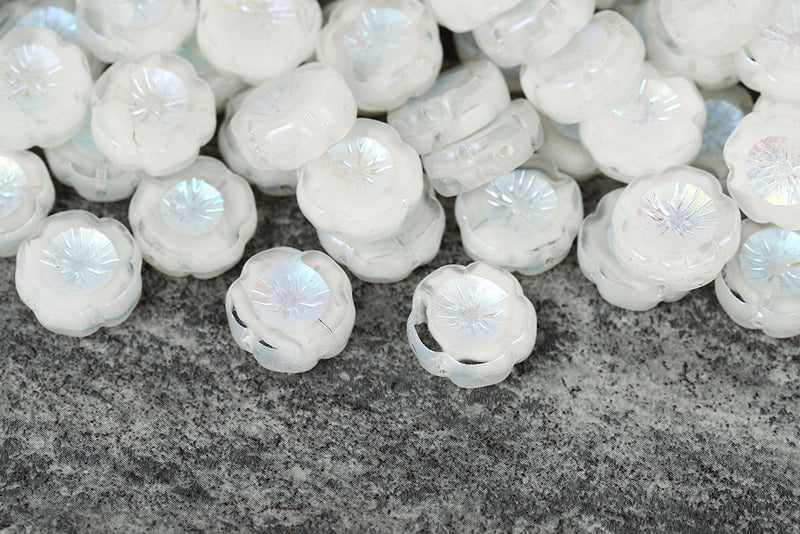 Hawaiian Flowers 14mm Crystal White Mixed AB Full 1-Hole Czech Beads
