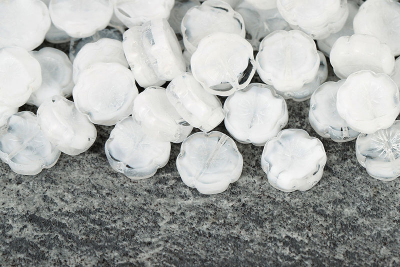 Hawaiian Flowers 14mm Crystal White Mixed 1-Hole Czech Beads