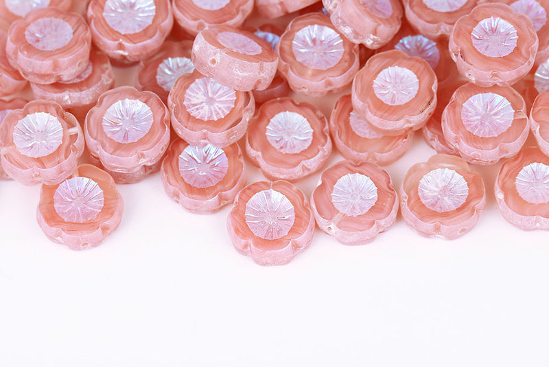 Hawaiian Flowers 14mm Crystal Pink Mixed AB Full 1-Hole Czech Beads