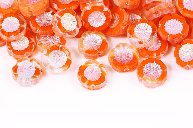 Hawaiian Flowers 14mm Crystal Orange Mixed AB Full 1-Hole Czech Beads