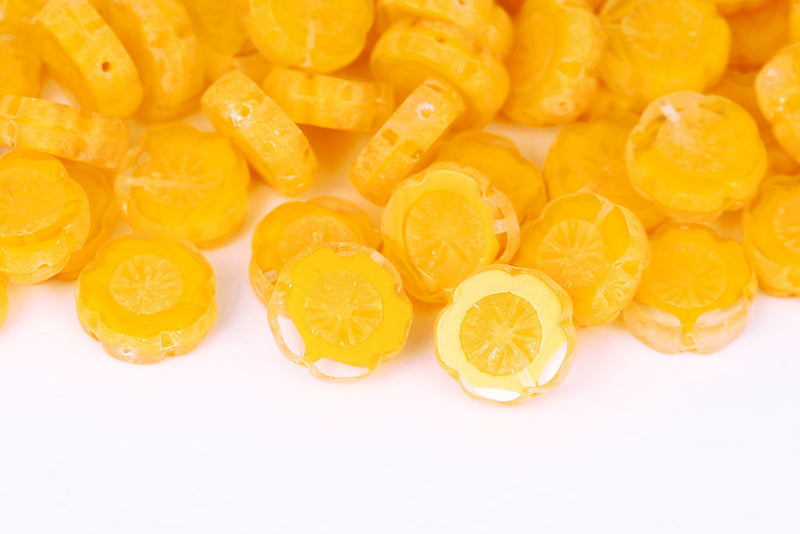 Hawaiian Flowers 14mm Crystal Orange Mixed 1-Hole Czech Beads