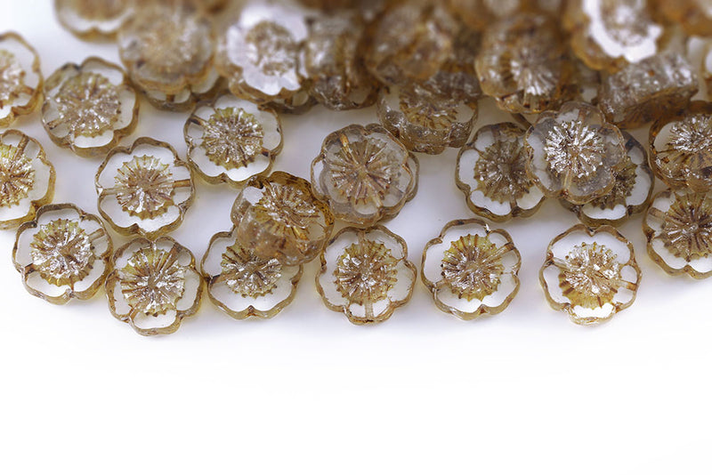 Hawaiian Flowers 14mm Old Silver Splash Crystal 1-Hole Czech Beads