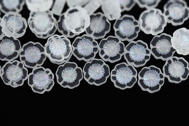 Hawaiian Flowers 14mm Crystal AB Full 1-Hole Czech Beads