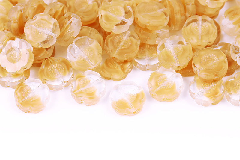 Hawaiian Flowers 14mm Crystal Ivory Mixed Matt 1-Hole Czech Beads