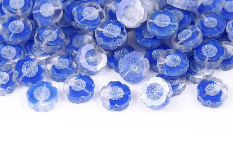 Hawaiian Flowers 14mm Crystal Lt.Sapphire Luster 1-Hole Czech Beads