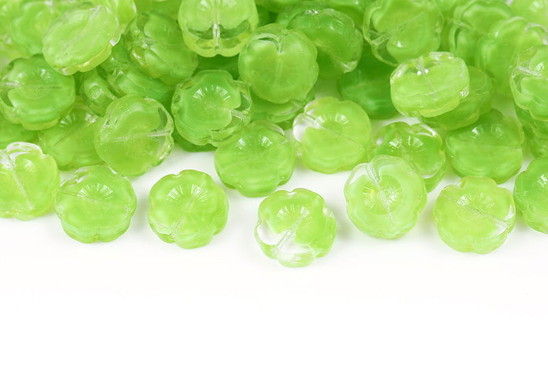 Hawaiian Flowers 14mm Crystal Green Mixed 1-Hole Czech Beads