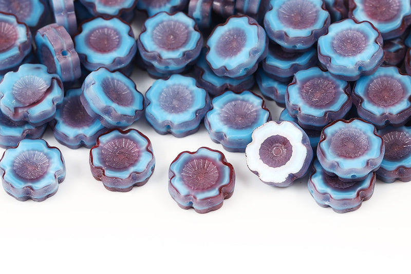 Hawaiian Flowers 14×14mm 1-Hole Czech Glass Beads Col.67713-84100