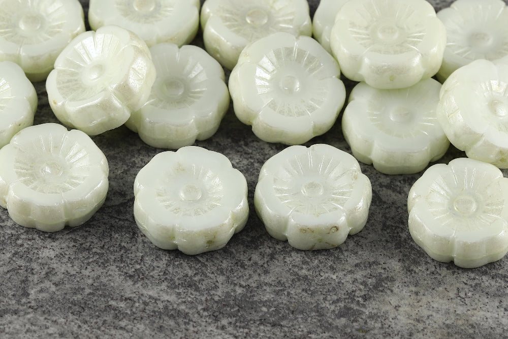 Hawaiian Flowers 22mm Chalk Luster 1-Hole Czech Beads